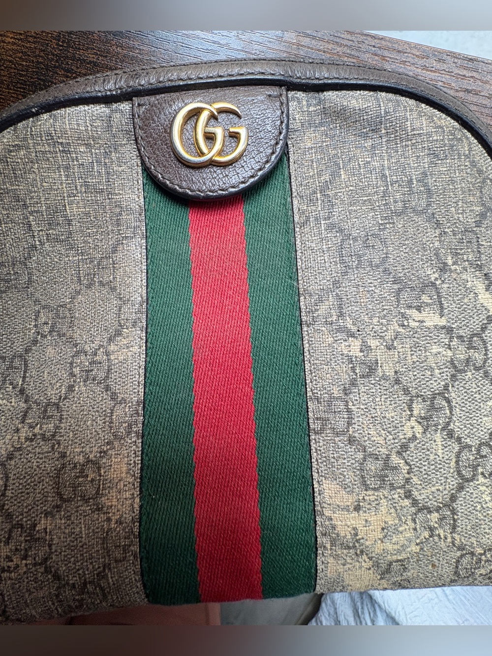 Gucci Ophidia Small Shoulder Bag GG Supreme Web Stripe Brown Leather As-Is - Picture 3 of 11
